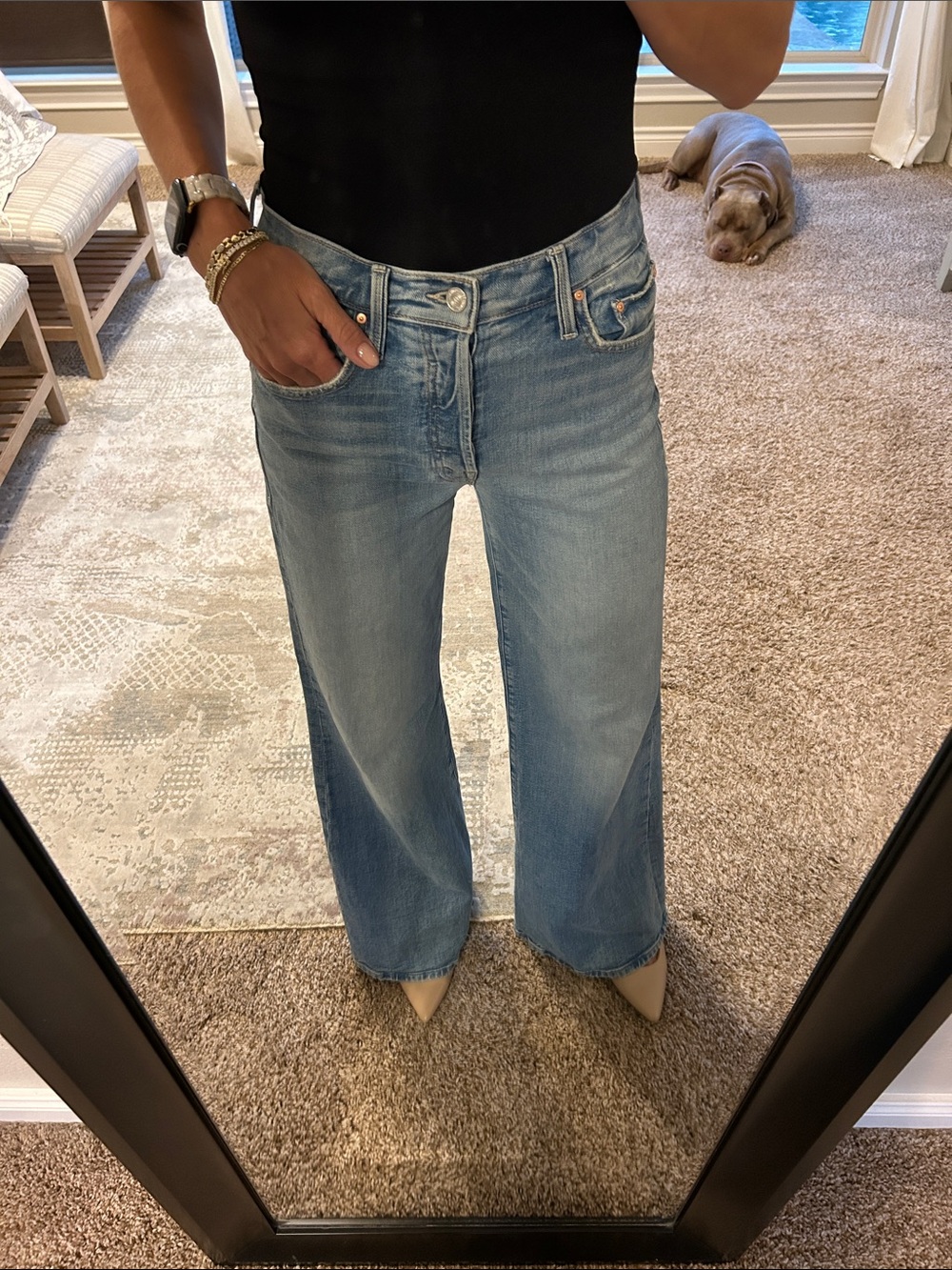 MOTHER The Tomcat Roller Wide Leg Jeans in Light Blue Wash - Picture 5 of 7
